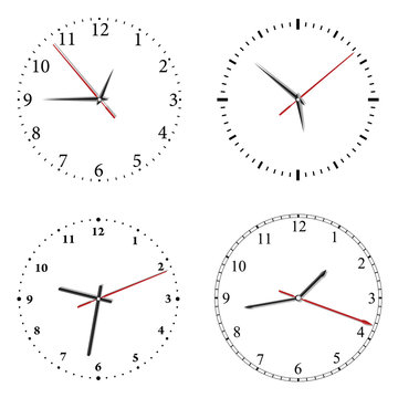 Set of vector clock on white background