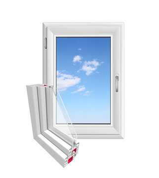 White PVC window and its cut away section