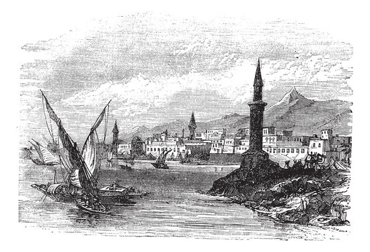 Jeddah or Jiddah in Saudi Arabia vintage engraving