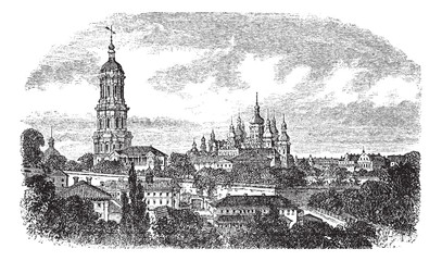 Pechersky Monastery, Kiev vintage engraving