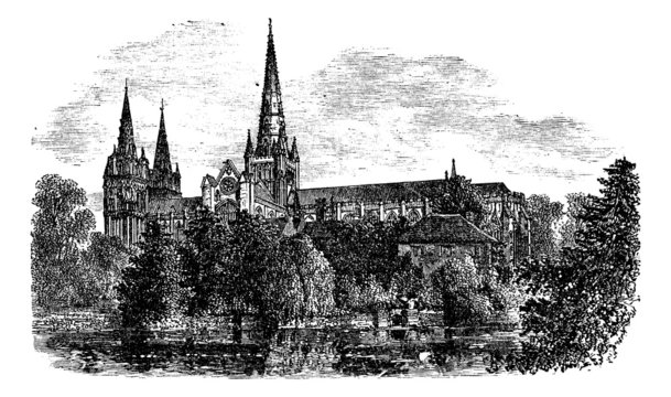 Lichfield Cathedral, Lichfield, Staffordshire, England. vintage