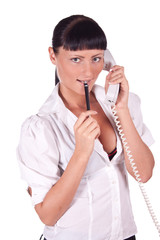 Portrait of happy smiling support phone operator