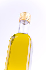 Square glass bottle of olive oil isolated