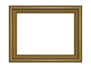 Wooden picture frame with two golden fringes. Isolated on the wh