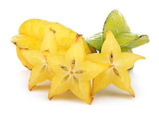 Fototapeta premium Carambola fruit with slices isolated on white