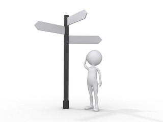 direction, man is taking a decision with the help sign