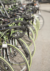Row of bikes available to rent