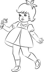Vintage cartoon little girl with flower. Vector
