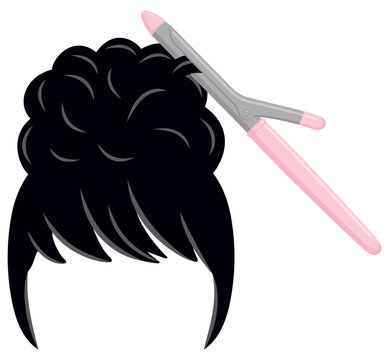 black hair with pink curling iron clip art preview