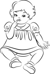 Vintage cartoon little girl. Vector