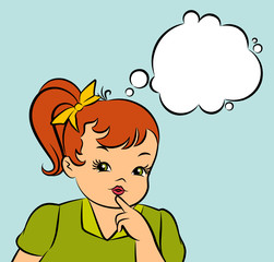 Obraz premium Vintage cartoon little girl. Vector