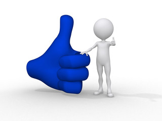 3d businessman stand beside on a positive symbol.