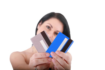 woman with credit cards, shallow