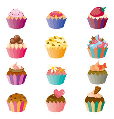 cartoon cake icons set.