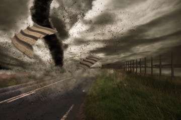 Large tornado over a road