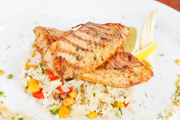fish steak with rice