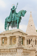 Fototapeta na wymiar Statue of King Stephen I of Hungary, Fisherman Bastion, Budapest