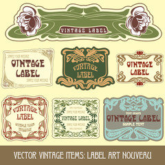 vector vintage items: label art nouveau