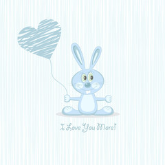 Pink blue rabbit (postcard), vector illustration