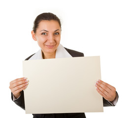 Naklejka premium young manager with a poster