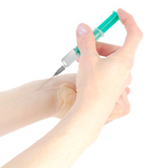 medical individual syringe in hands