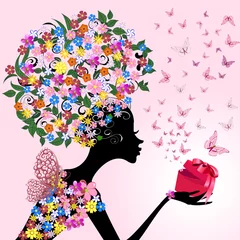 Photo sur Plexiglas Femme fleurs fille avec un cadeau romantique