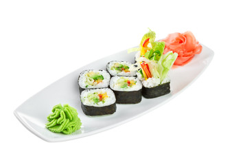 Sushi (Yasai Roll) on a white background