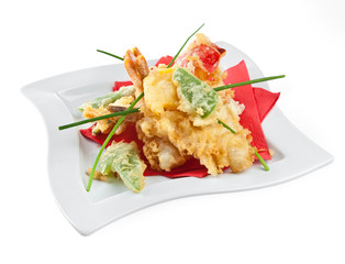 Prawns with vegetables in batter