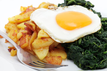 Spiegelei, Spinat, Bratkartoffeln