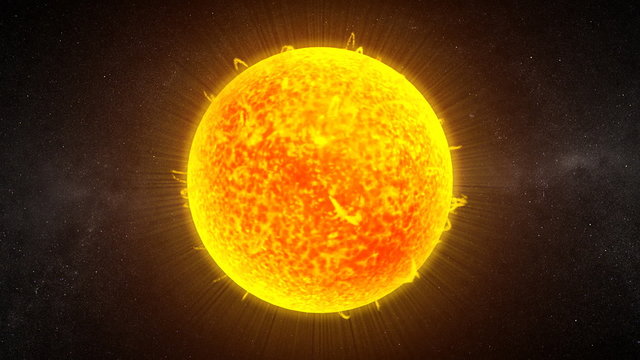 CG animation of the Sun with solar flares. HD resolution looop