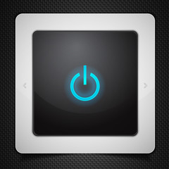 Tablet computer with power icon isolated on black
