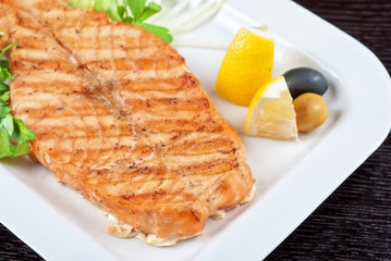 Grilled salmon steak