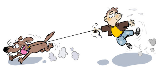 Funny cartoon Boy walking the Dog. © Bobb Klissourski