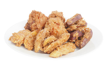 Deep fried sliced banana, sweet potato and jackfruit genus Artoc