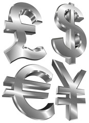 pound dollar euro and yen metal symbols