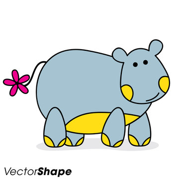 Funny cartoon hippo standing on a white background