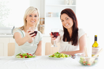 Obraz na płótnie Canvas Women toasting with wine