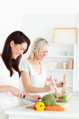 Obraz na płótnie Canvas Smiling Women preparing dinner