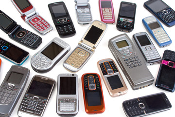 Different cell phones, old ones and newer ones