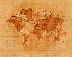 Fototapeta na wymiar Panneau carte du monde fond construction texture bois