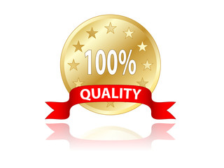 "100% QUALITY" Badge (marketing gold stamp medal prize)