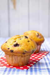 two blueberry muffins