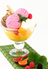 Ice cream and fruits in a bowl