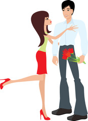 Man gives to the woman flowers. vector