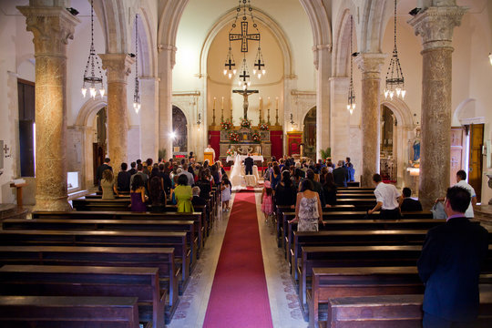 Couple getting married in a church