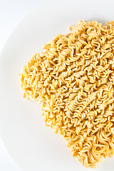 A block of Instant noodles on white background