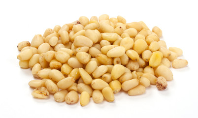 Cedar Pine nuts on a white background