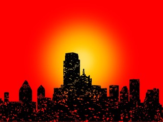 Fototapeta na wymiar Grunge Dallas skyline with abstract sunset illustration