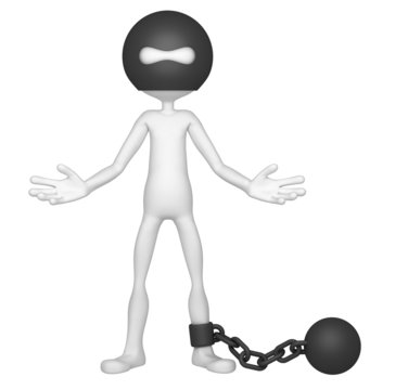 Prisoner tied with iron ball