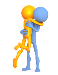 Embracing couple. 3d illustration. Isolated on white background